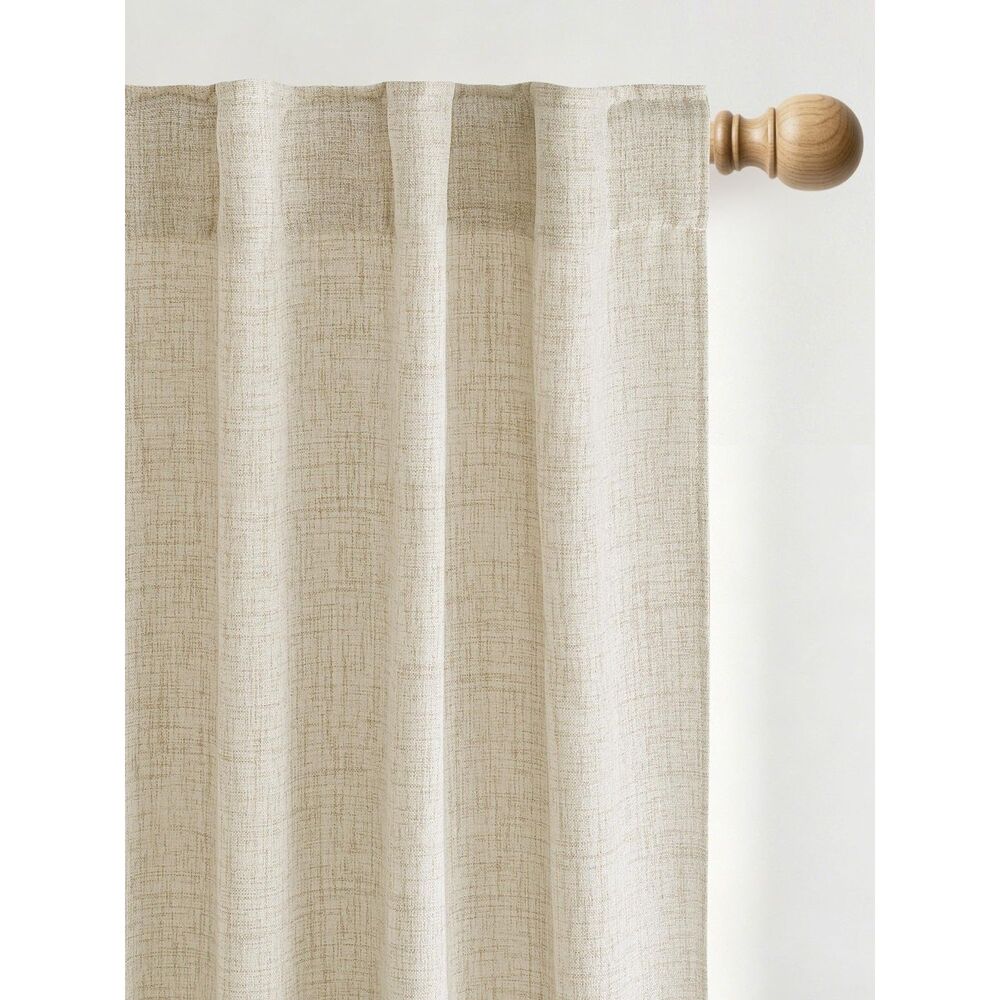 Set of 2 Curtain Panels, W55 x L63" Faux Linen Semi Sheer Curtains